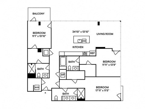 Sentral DTLA 755 C3 Penthouse 3BR 3BA Floor Plan